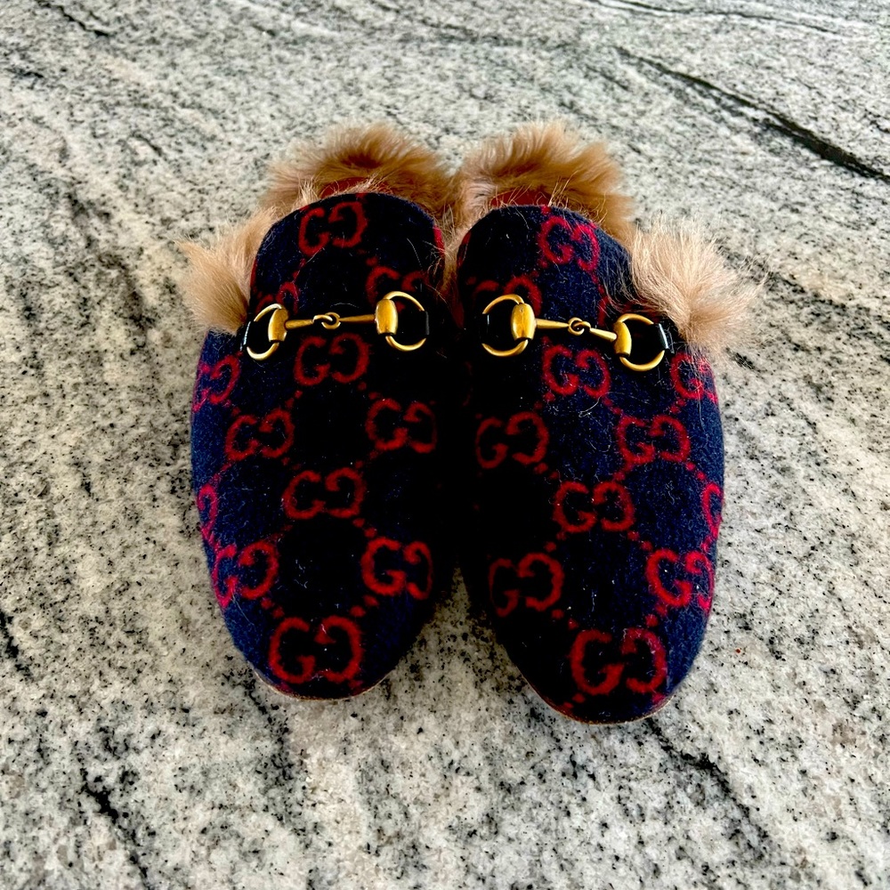 Gucci Felt Princeton Mules with Fur